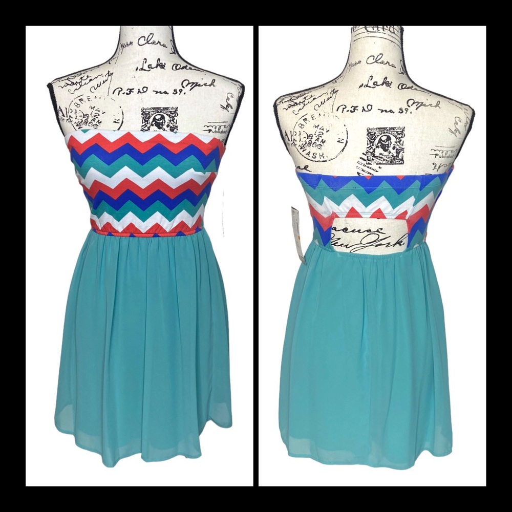 Strapless Chevron Cotton Chiffon Spring Summer Dress